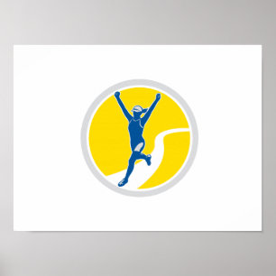 Female Triathlete Marathon Runner Retro Poster