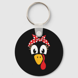 Female Turkey With Headbynd For Thanksgiving Girls Key Ring