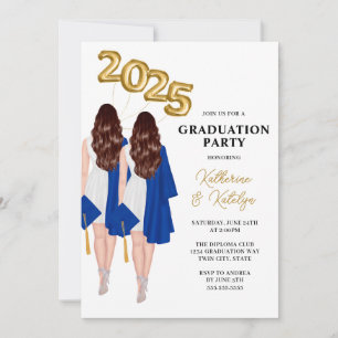 Female Twins Graduation Party Invitation
