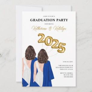 Female Twins Portrait Graduation Party Invitation
