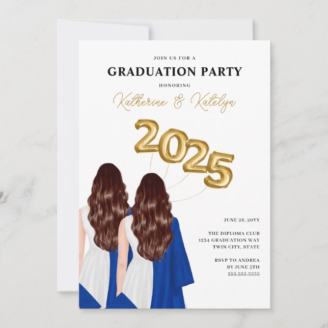 Female Twins Portrait Graduation Party Invitation (Front)