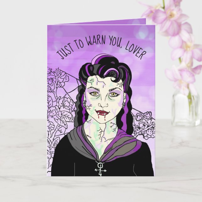 Female Vampire, Romantic Halloween I BITE Card (Orchid)