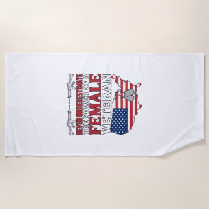 Female Veteran Power Patriotic Vintage Shirt Desig Beach Towel