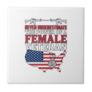 Female Veteran Power Patriotic Vintage Shirt Desig Ceramic Tile