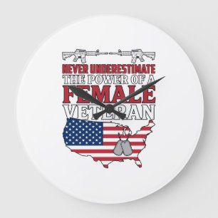 Female Veteran Power Patriotic Vintage Shirt Desig Large Clock
