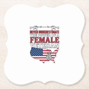 Female Veteran Power Patriotic Vintage Shirt Desig Paper Coaster