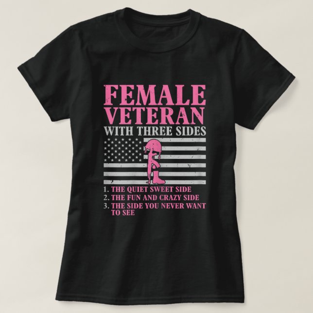 Female Veteran with Three Sides Women Veteran Moth T-Shirt (Design Front)