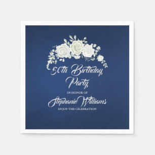 Female Vintage White Rose Border 50th Birthday Napkin