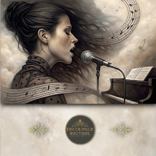 Female Vocalist with Piano & Music Staff Decoupage Tissue Paper