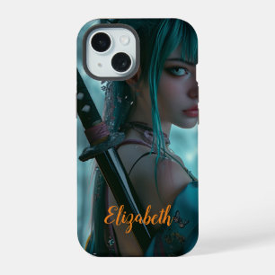 Female warrior, anime style iPhone 15 case