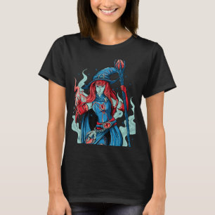 Female Wizard Casting a Spell with Magical Staff T-Shirt