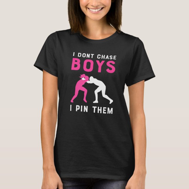 Female Wrestler Girl Motif Wrestling T-Shirt (Front)