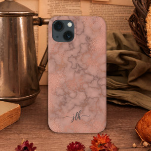 Femiknine Rose Marble and Metallic with Monogram iPhone 13 Case