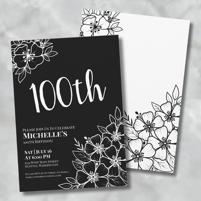 Feminine 100th Birthday Party Invitation (One Hundred Feminine Elegant 100th Birthday Party Invitation)