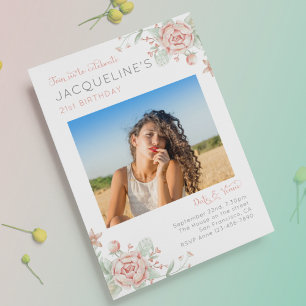 Feminine 21st Birthday Photo Invitation