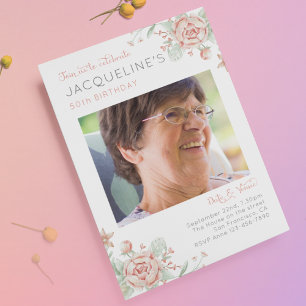 Feminine 50th Birthday Photo Invitation