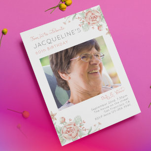 Feminine 60th Birthday Photo Invitation