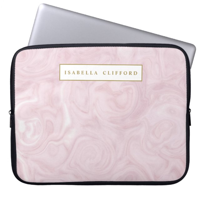 Feminine Agate rose gold faux gold add your name Laptop Sleeve (Front)