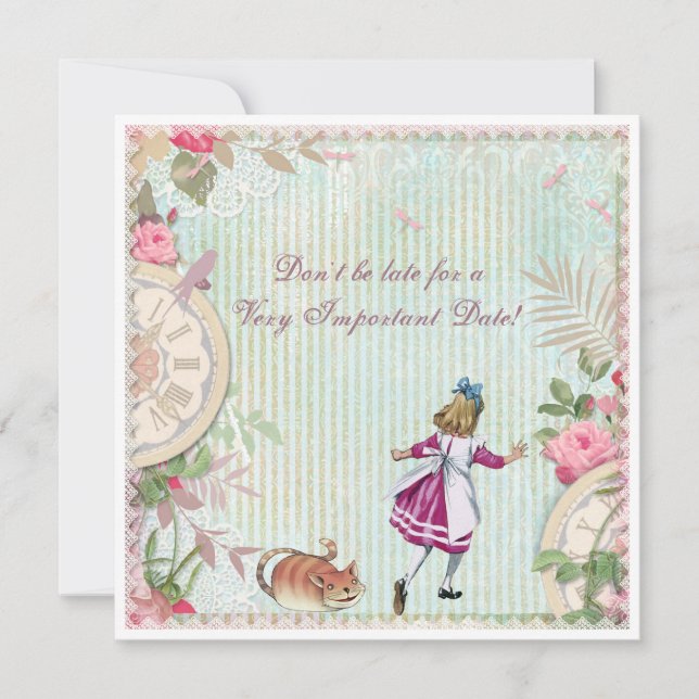 Feminine Alice in Wonderland Shabby Chic Birthday Invitation (Front)