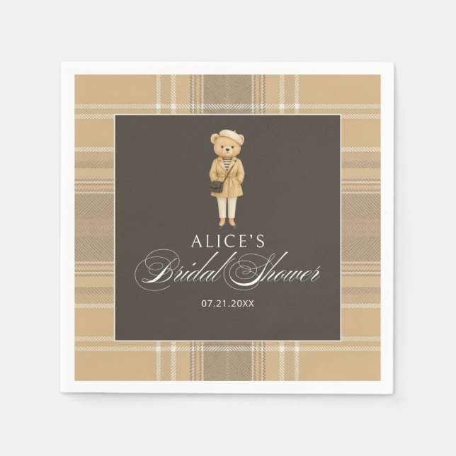 Feminine Bear Beige Bridal Shower Napkin (Front)
