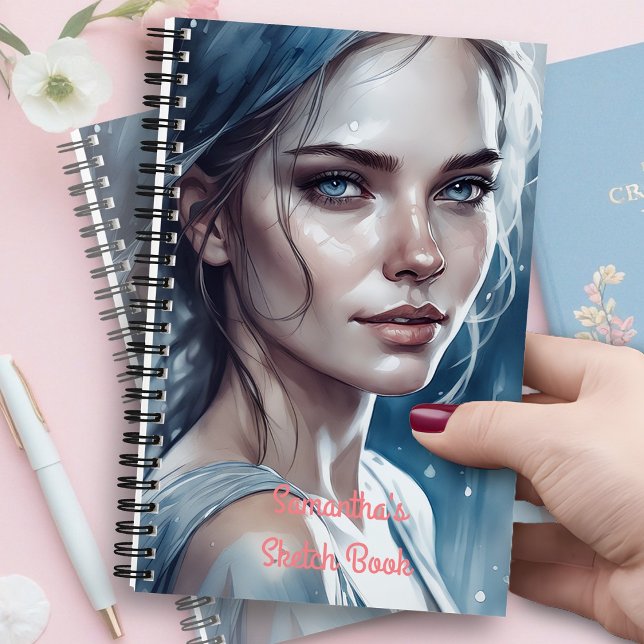 Feminine Beautiful Woman's Portrait in Blue Hues Notebook (Creator Uploaded)