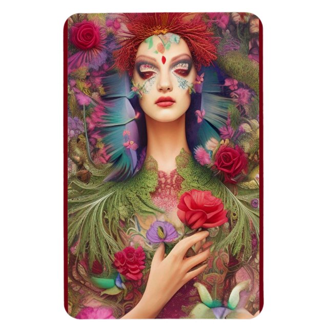 Feminine beauty roses n feathers headdress magnet (Vertical)