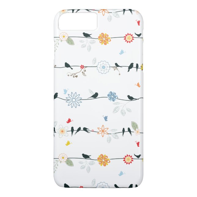 Feminine Birds on a Wire and Flowers Case-Mate iPhone Case (Back)