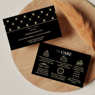 Feminine Black Gold Crown Cake Care Business Card