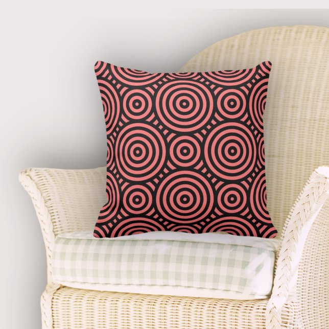 Feminine Black & Pink Nested Circule Pattern Cushion (Feminine Black & Pink Nested Circle Pattern Throw Pillow, Dining Room)