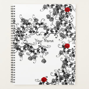 Feminine Black White Floral Design Planner