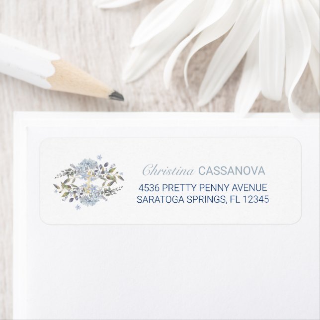 Feminine Blue Floral Bouquet Return Address Label (Insitu)