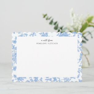 Feminine Blue Floral Toile de Jouy Scalloped Edge Card
