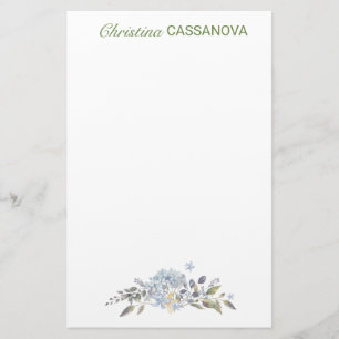 Feminine Blue Floral Watercolor Personalized Stationery