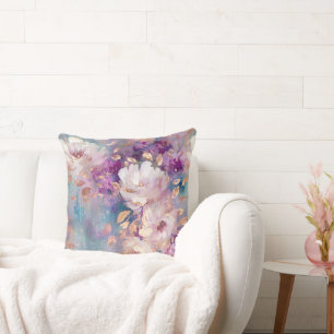 Feminine Blue White Gold Purple Flowers Cushion