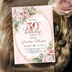 Feminine Blush Floral 50th Birthday Celebration Invitation