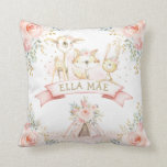 Feminine Blush Floral Tribal Boho Woodland Animals Cushion<br><div class="desc">Adorable woodland-themed cushion featuring a group of adorable baby animals and elegant watercolor floral arrangement in blush and gold. Matching items available in our store!</div>