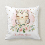 Feminine Blush Gold Floral Owl Girl Nursery Cushion<br><div class="desc">This feminine design features an illustration of a pretty baby owl surrounded by gorgeous watercolor blush pink roses and gold glitter confetti</div>