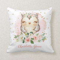 Feminine Blush Gold Floral Owl Girl Nursery