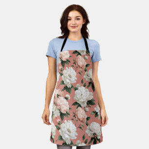 Feminine Blush Peony White Floral Pattern Apron