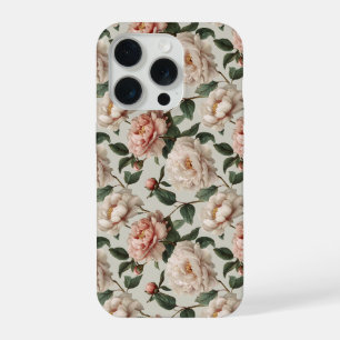Feminine Blush Peony White Floral Pattern iPhone 15 Pro Case