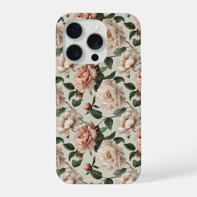 Feminine Blush Peony White Floral Pattern iPhone Case (Back)