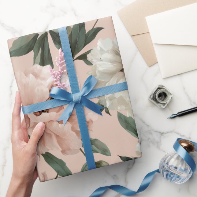Feminine Blush Peony White Floral Pattern Wrapping Paper (Gifting)