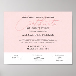 Feminine Blush Pink And White Certificate Award  Poster