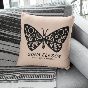 Feminine Blush Pink & Black Butterfly Beauty Salon Cushion