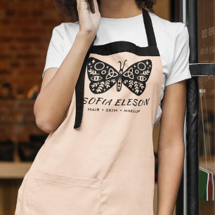 Feminine Blush Pink & Black Butterfly Employee Apron