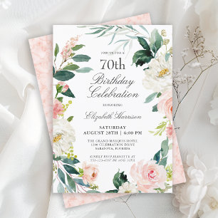 Feminine Blush Pink Floral 70th Birthday Party Invitation