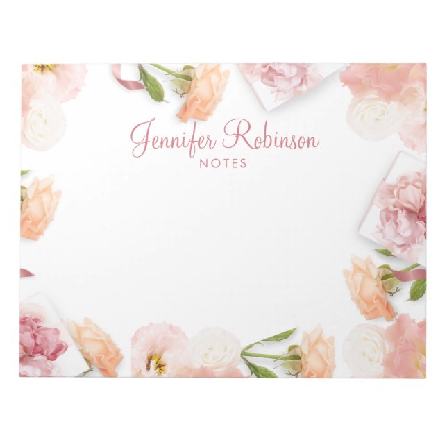 Feminine Blush Pink Floral Bouquet Frame Notepad (Front)