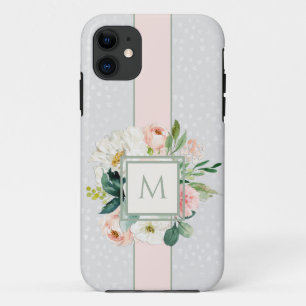 Feminine Blush Pink Floral with Your Monogram iPhone 11 Case