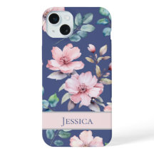 Feminine Blush Pink Flowers Blue Phone Case
