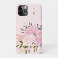 Feminine Blush Pink Gold Botanical Floral Monogram